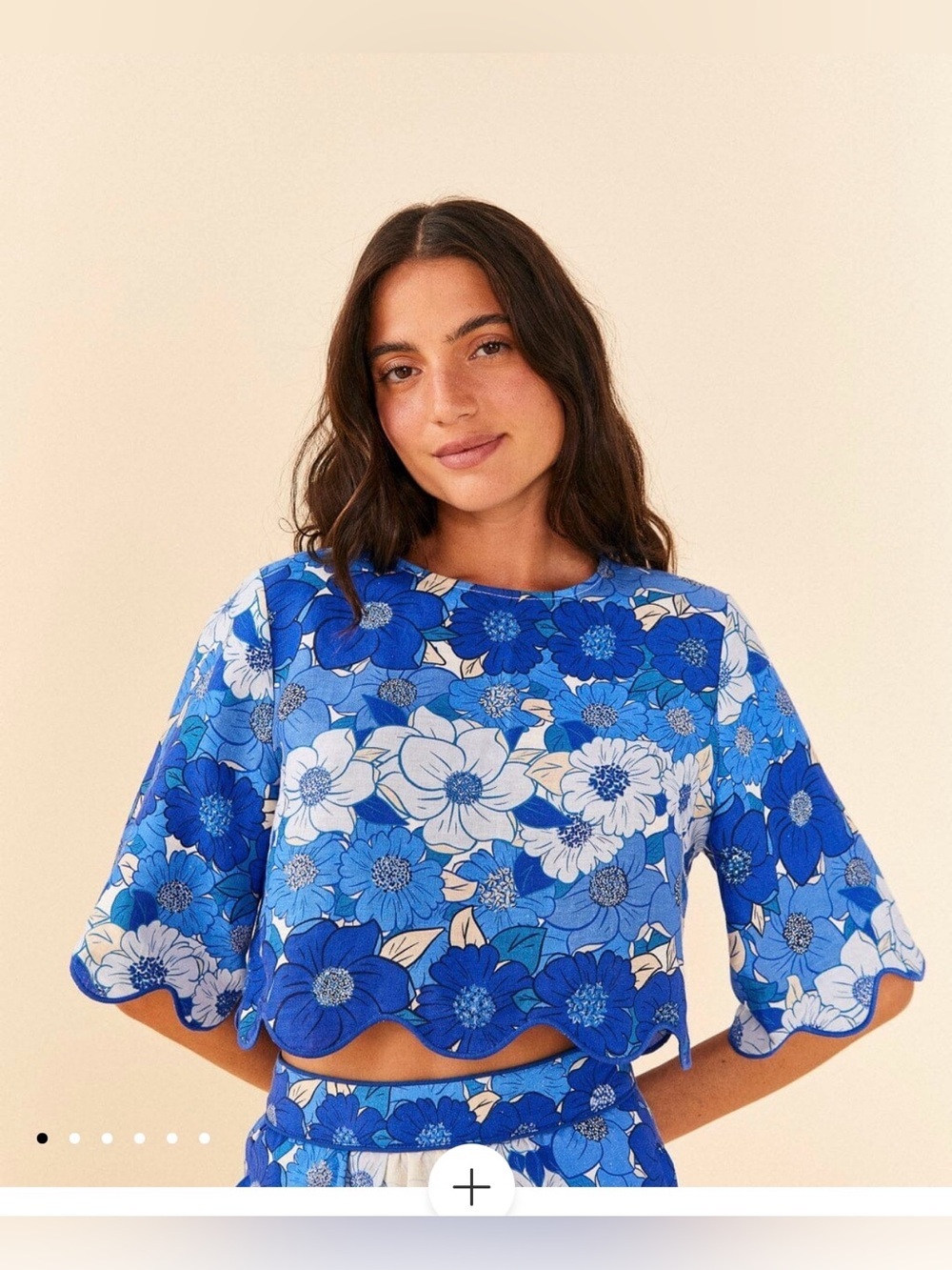 FARM Rio Set  Blue Flower Linen Blend Midi Skirt /Crop Top Set, M - Picture 10 of 16
